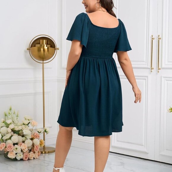 Plus Size Summer Dress Soft Smocked Short Sleeve Flowy Casual Flattering - Picture 5 of 5